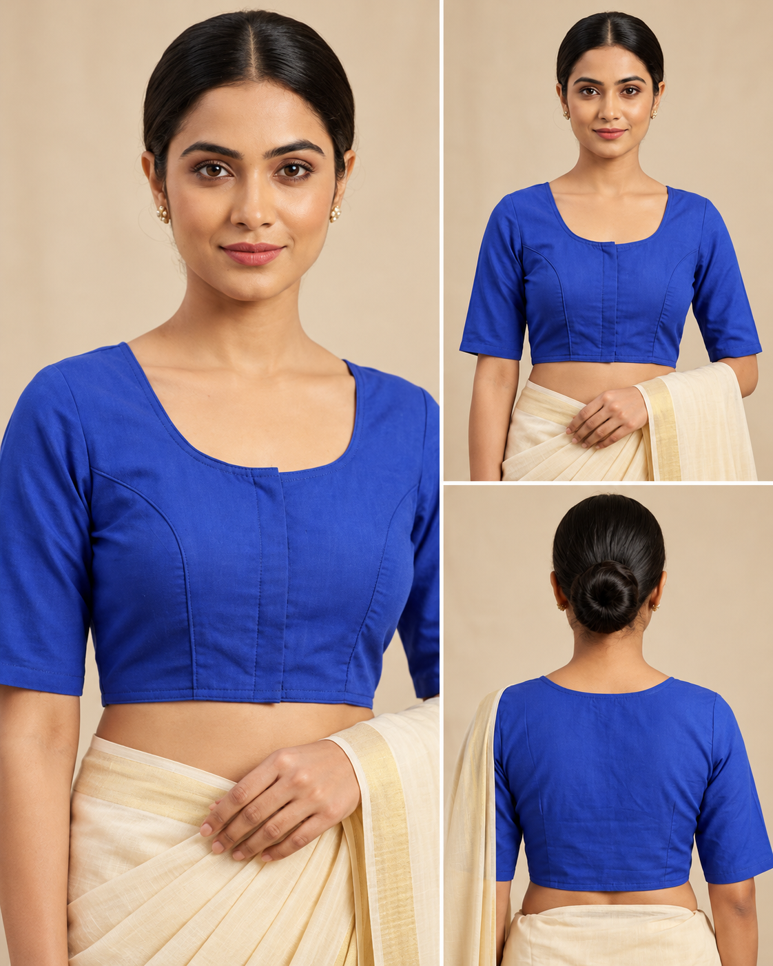 Royal Cobalt Blue Zari Border Festive Saree Blouse